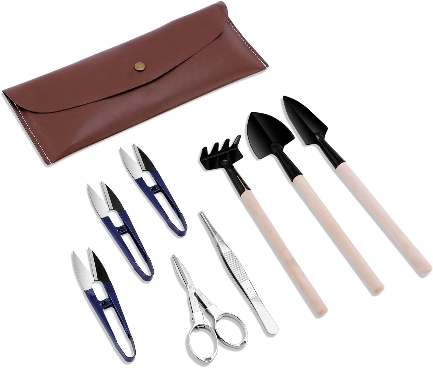 Bonsai Set 8 Pcs, Bonsai Tools Kit, Garden Tools Set | Include Pruner, Fold Scissors, Mini Rake, Bud & Leaf Trimmer Set