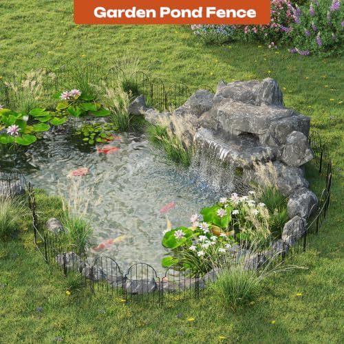ghwie decorative garden fence, rustproof metal, no dig, front angle view