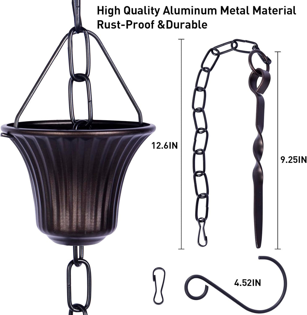 rain chain set 8.5 ft,not rust wrought iron, side view