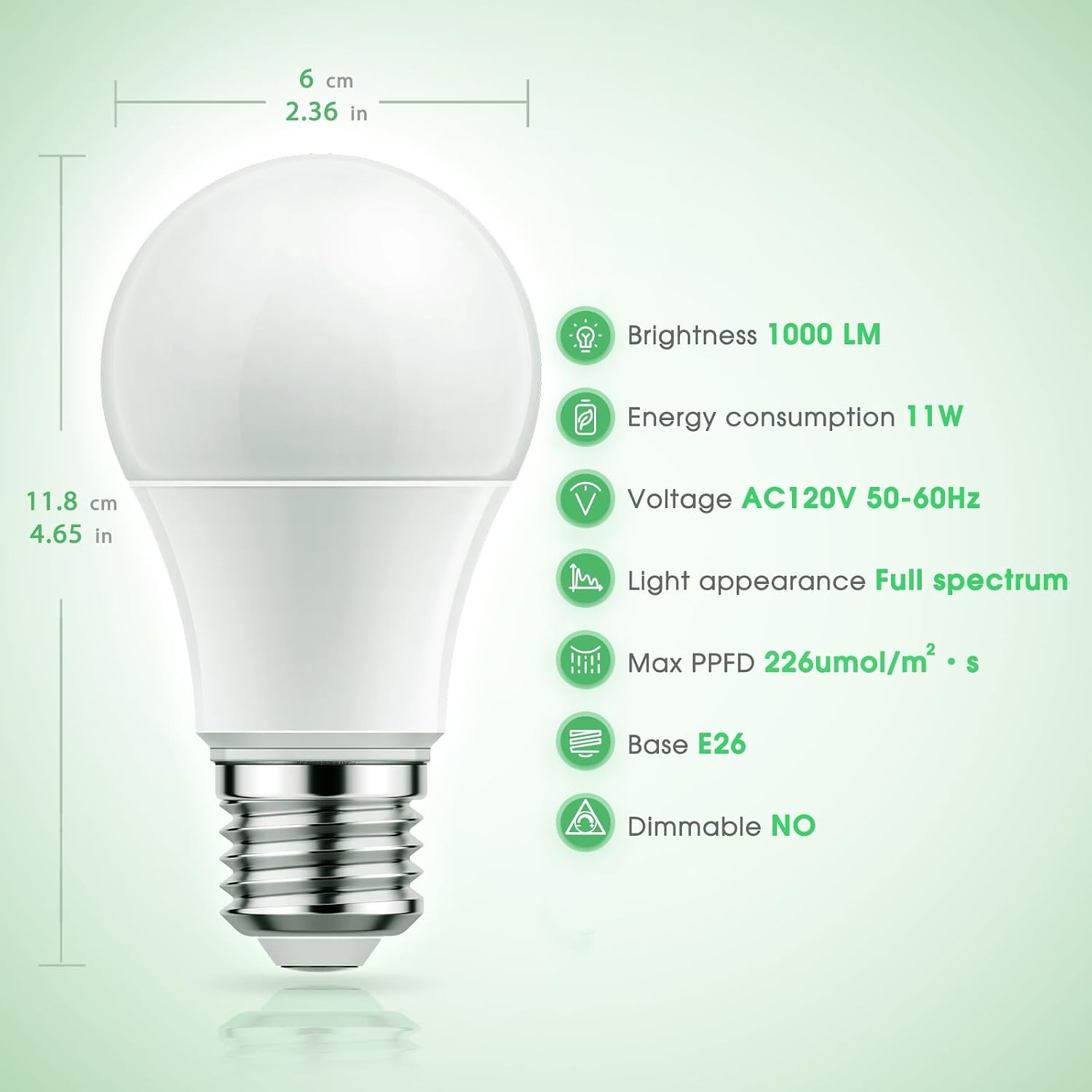 Grow Light Bulbs, LED Grow Light Bulb A19 Bulb, Full Spectrum | Grow Light Bulb, Plant Light Bulbs E26 Base, 11W Grow Bulb 100W Equivalent,Grow Light for Indoor Plants,Seed Starting, 2Pack