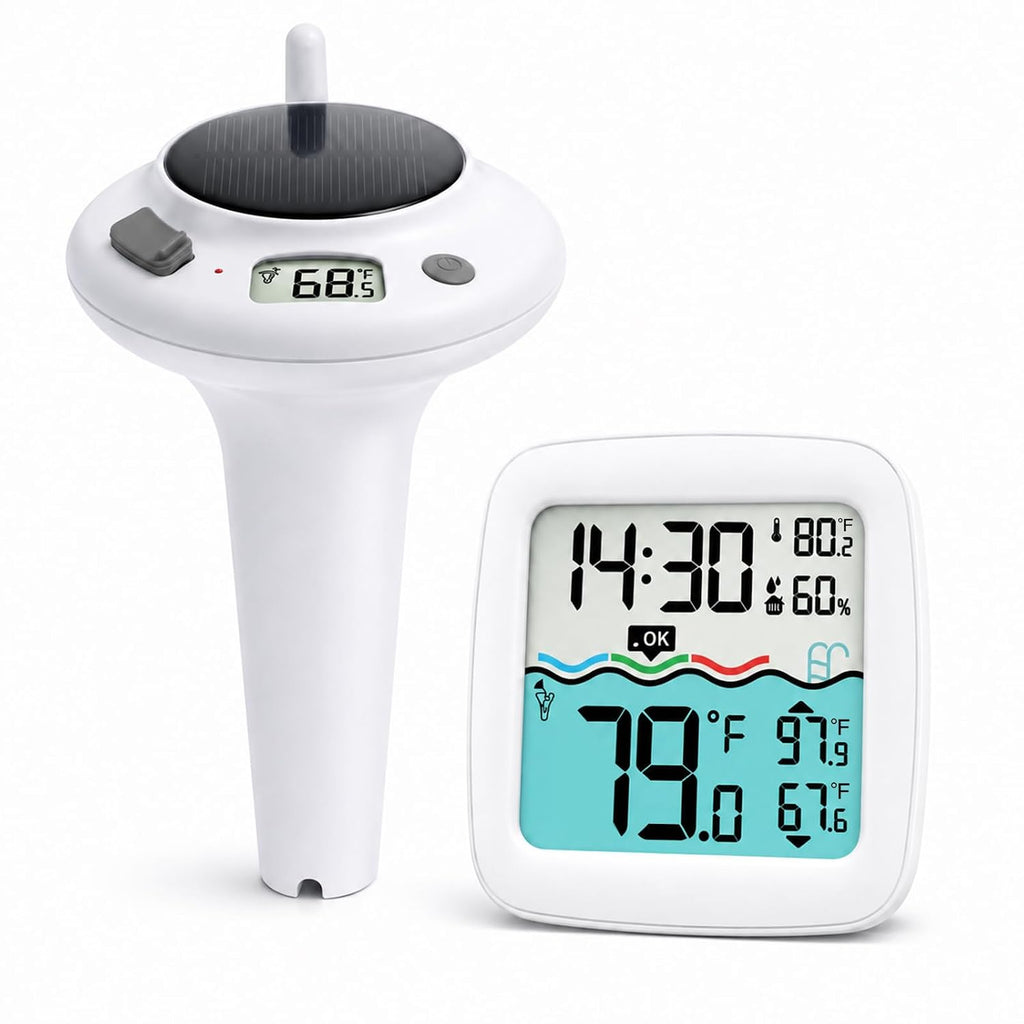 Solar Pool Thermometer, Wireless Floating Water Temperature Sensor, IPX8 Waterproof, Long Range Digital Display for Swimming Pool, Hot Tub, Spa, Pond & Lake