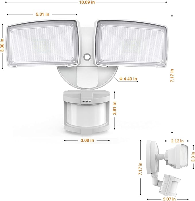 LEPOWER 30W LED Security Lights Motion Sensor Outdoor, 3200LM, 5500K, IP65 Waterproof, Hardwire 2 Head Motion Detector Flood Light for Garage, Yard, Porch
