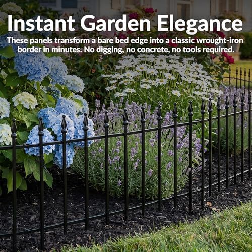 sunnydaze decorative garden fence border, 22" w x shown in use