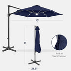 Best Choice Products 10ft Solar LED Offset Cantilever Hanging Market Patio Umbrella, Smooth 360° Rotation, 8 Sturdy Ribs, Easy Adjustment - Navy Blue