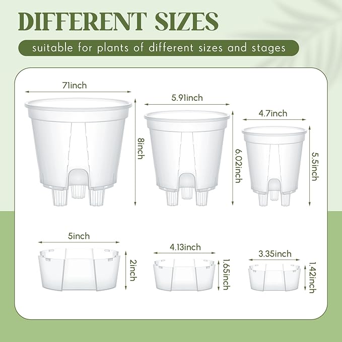 Self Watering Pots for Indoor Plants with Deep Reservoir and High Drainage Holes for Outdoor Plants and Flowers, Bare Root Planter(4.72'', 5.91'', 7.09'',Clear,9 Pcs)