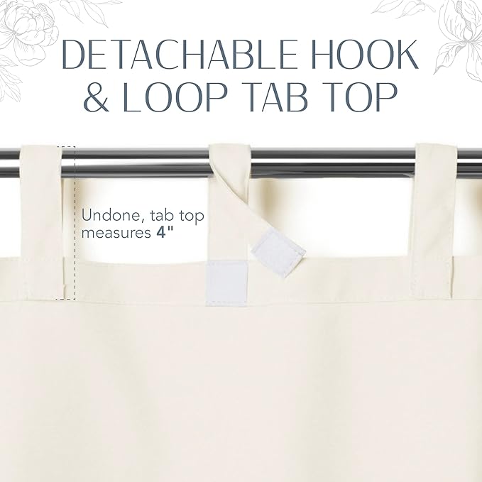 Elrene Home Fashions Matine Weatherproof Tab-Top Indoor/Outdoor Solid Color Curtain Panel for Porch, Pergola, Patio, Deck, 52”W x 95”L, Ivory