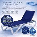 Kozyard Outdoor Chaise Lounge Chair, Full Flat Adjustable Patio Lounger with Aluminum Frame & Resin Legs, Textilene Fabric for Poolside, Backyard & Beach (NavyBlue, 2Chairs with Table)