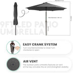 JEAREY 9FT Outdoor Patio Umbrella with Solar Lights, LED Lighted Pool Umbrella with Tilt and Crank, Outdoor Table Umbrellas for Deck, Yard & Market (Dark Gray)