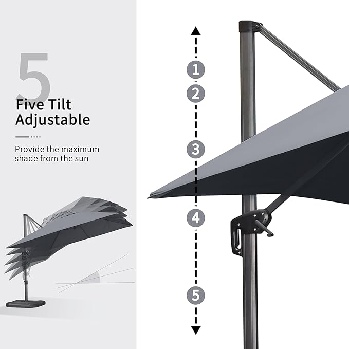PURPLE LEAF 9' X 11.5' Patio Umbrella with Base Rectangle Cantilever Umbrella Outdoor Offset Umbrella with 360-degree Rotation for Garden Deck Pool Patio Light Grey