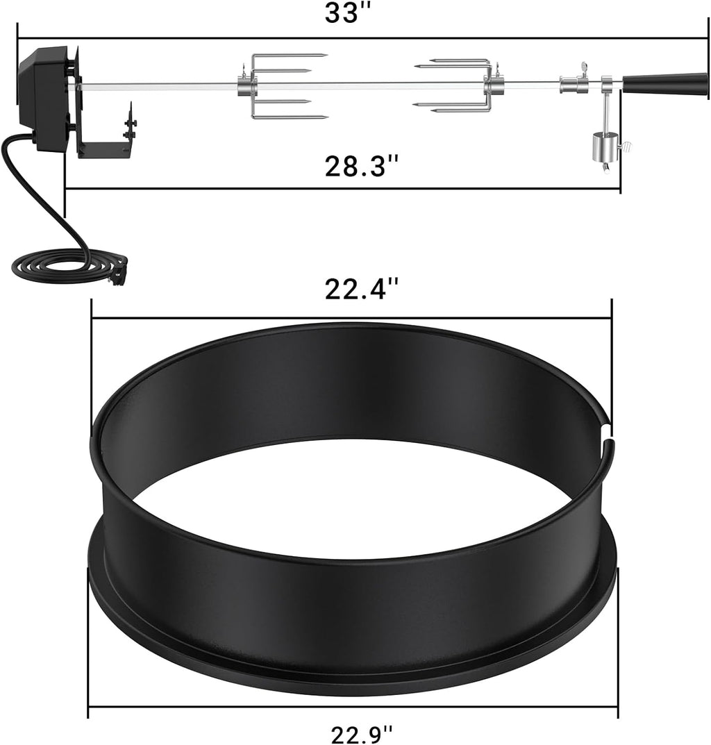 Skyflame Charkettle Rotisserie Ring Kit for Weber 22-Inch Kettle, Black | Coated Steel, BBQ Grill Rotisserie Kit, Replacement for Weber 2290, Charcoal and Similar Size Grills