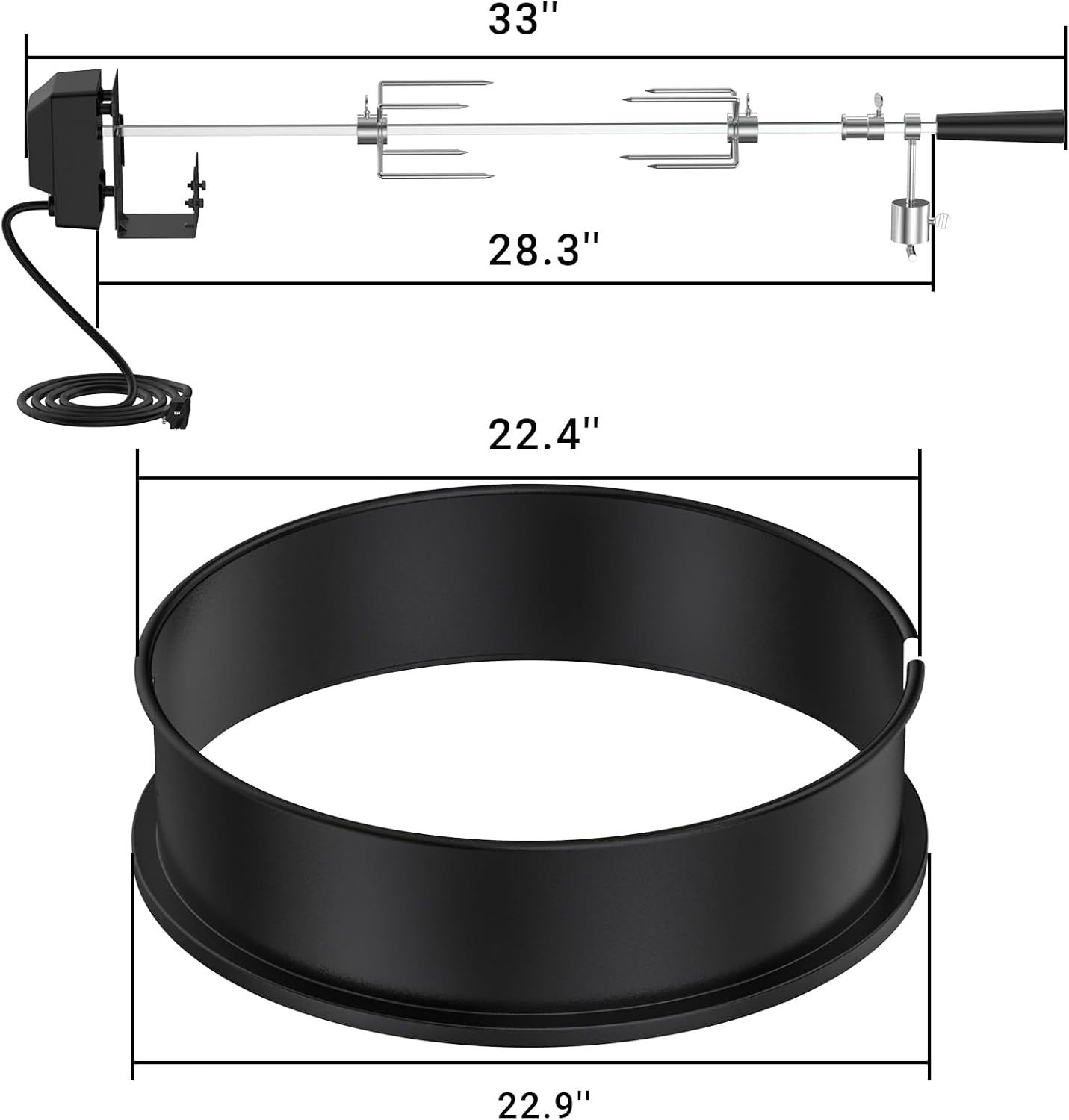 Skyflame Charkettle Rotisserie Ring Kit for Weber 22-Inch Kettle, Black | Coated Steel, BBQ Grill Rotisserie Kit, Replacement for Weber 2290, Charcoal and Similar Size Grills