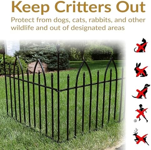 sunnydaze gothic arch decorative garden fence panels, black shown in use