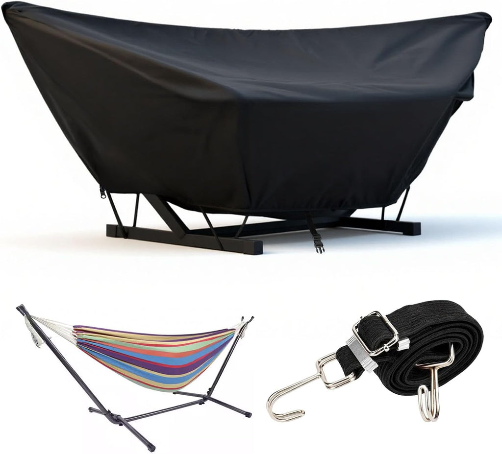 Outdoor Hammock Cover with Zip and Elastic Ropes, Made of 420D high-Strength Fabric, Features Adjustable Buckles, for Outdoor Universal Hammocks, Waterproof, Windproof (11-12FT,Black)