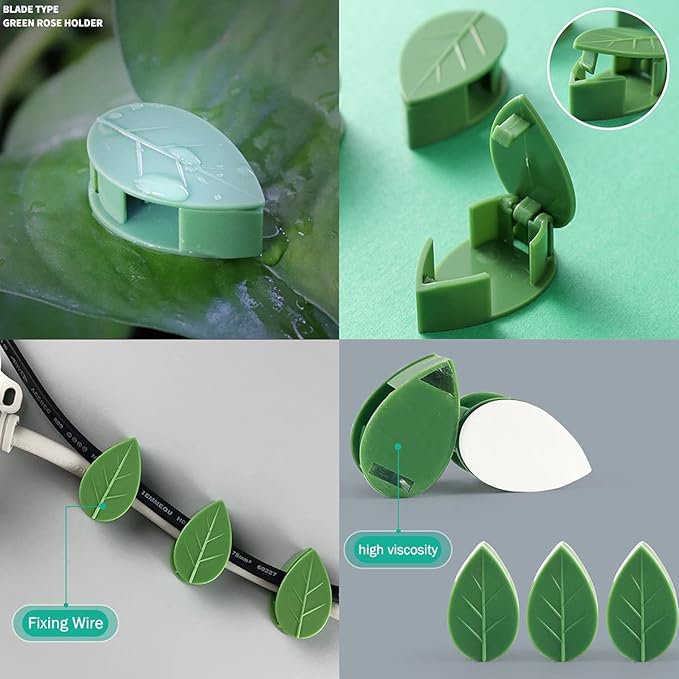 40 Pcs Plant Climbing Wall Fixture Clips Self-Adhesive Hook Vines Traction Clips Invisible Holder Garden Green Leaf Simulation Self-Adhesive Hook Wire Fixing Supporting