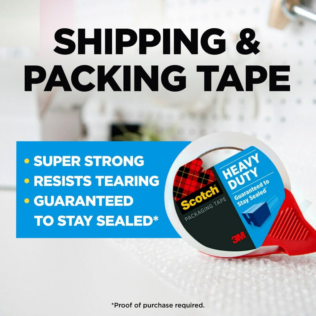 Scotch Heavy Duty Shipping Packing Tape, Clear, 1.88 in. x 38.2 yd. | Shipping and Packaging Supplies, 1 Tape Roll with Dispenser
