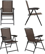 Goplus Folding Sling Chairs Sets of 4 w/Armrests & Adjustable Back | Portable Chairs for Patio Garden Pool Outdoor & Indoor