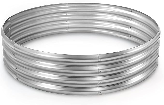 Round Galvanized Raised Garden Bed Kit, Round Galvanized Planter for Vegetables/Herbs/Flowers Heavy-Duty Steel Outdoor Water Trough (Silver, 4X4X1FT)