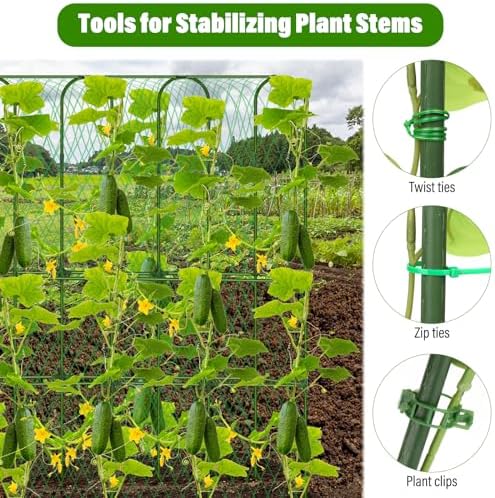 cucumber trellis for raised bed, tall metal garden showing dimensions