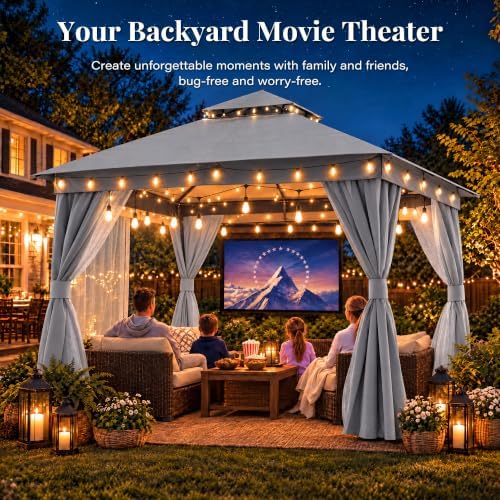 lausaint home 10x10 gazebo canopy with netting, curtains, close-up detail