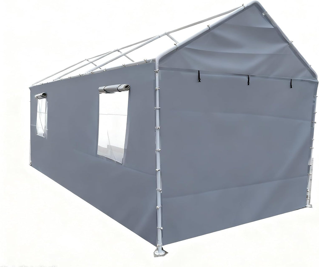 rutile 10x20 carport replacement sidewall, 180g pe waterproof shown in use