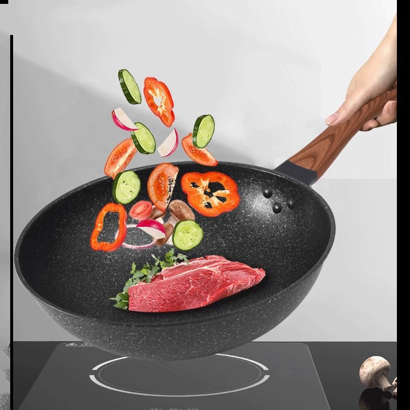 Wooden handle wheat rice stone wok household glass cover non stick boiler stove universal