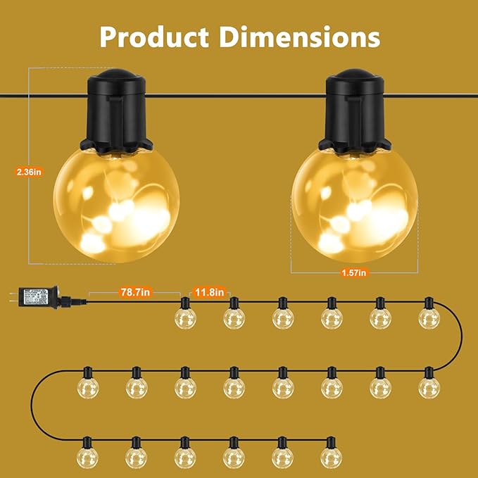 Outdoor String Lights, 25ft 20 LED Bulbs Hanging Patio Lights Dimmable with Timer & Remote, Globe Bulb Shatterproof & Waterproof for Outdoor Indoor Backyard Balcony Decor - Warm White & Multi