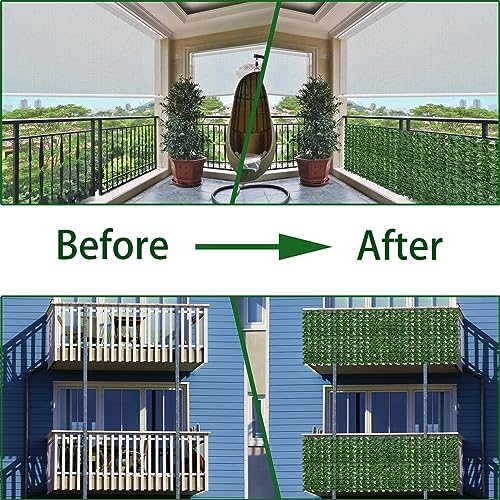 odtory artificial ivy privacy screen fence panel, green, side view