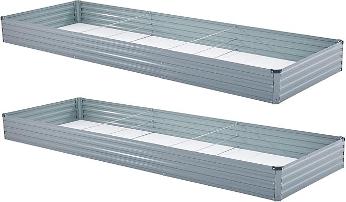 2 Pack 12x4x1FT Galvanized Raised Garden Bed Kit, Outdoor Metal Planter Box for Vegetables, Bottomless Rectangular Gardening Bed with Support Rods, Tool-Free Assembly, Gray
