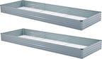 2 Pack 12x4x1FT Galvanized Raised Garden Bed Kit, Outdoor Metal Planter Box for Vegetables, Bottomless Rectangular Gardening Bed with Support Rods, Tool-Free Assembly, Gray