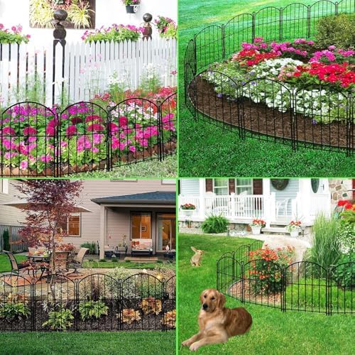 decorative garden fence 17in(h)x13in(w), 26 pack rustproof metal showing dimensions