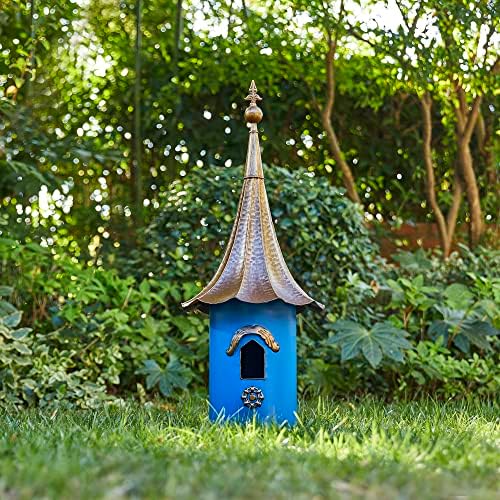 glitzhome 32”h metal hanging birdhouse for outdoors oversized, close-up detail