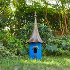 glitzhome 32”h metal hanging birdhouse for outdoors oversized, close-up detail