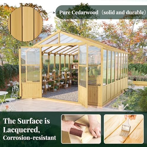 jocisland 10 x 13.2-ft wooden greenhouse, close-up detail
