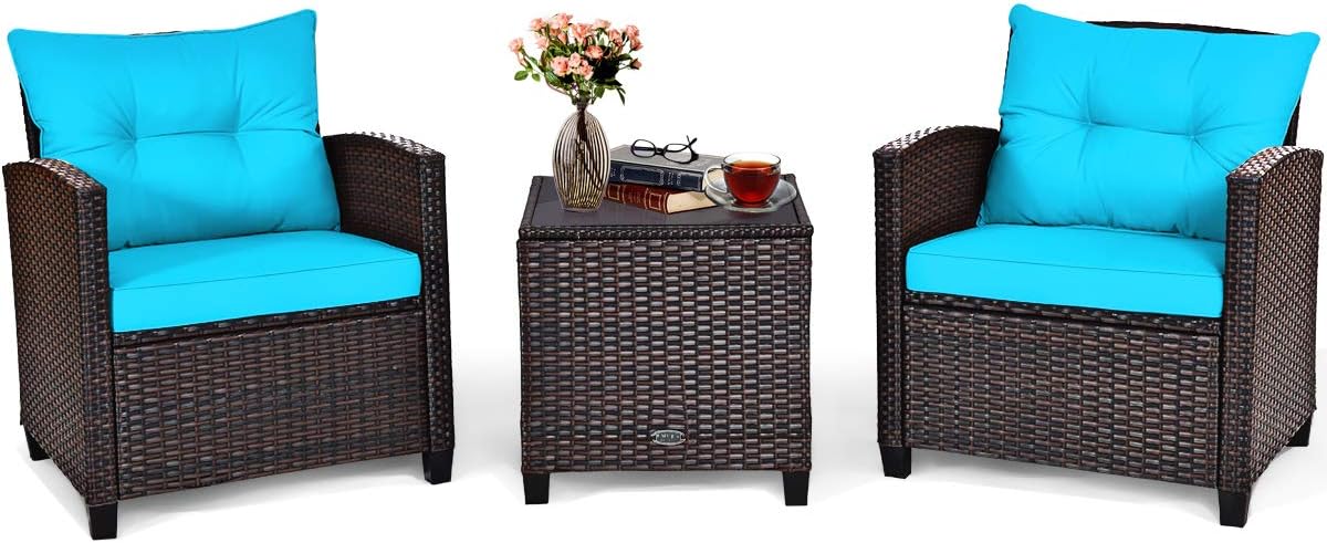 tangkula 3 pieces patio furniture set, pe rattan, main product view