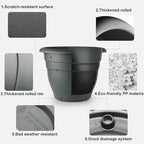3 Pack Large 16 Inch Plastic Plant Pots for Outdoor Plants,Durable & Lightweight Flower Pots with Drainage Holes,Weather-Resistant Large Planters for Patio Garden(Gray)