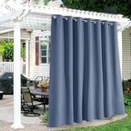 RYB HOME Extra Wide Outdoor Curtains for Patio Waterproof Heavy Duty Thermal Insulated in Summer Full Coverage Privacy for Gazebo, Cabana & Pergola, W100" x L120", Stone Blue, 1 Panel