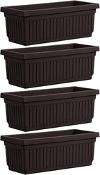 HC Companies 24 Inch Long Fluted Plastic Venetian Garden Window Container Planter Box for Flowers, Vegetables, or Succulents, Black (4 Pack)