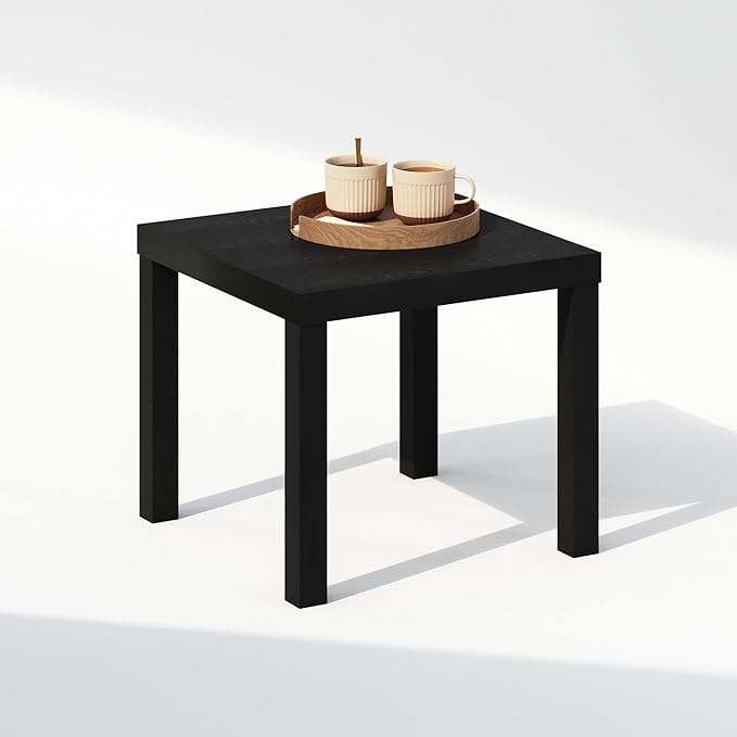 Furinno Classic Coffee Table, Square Modern Coffee Table with Triple Thick Tabletop, Simple Side Table with 4 Legs, for Living Room, Bedroom, Home Office, Black