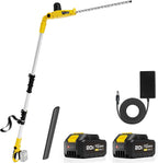 20V Cordless Pole Hedge Trimmer, 15 Ft Reach, 2 x 4.0Ah Batteries | Fast charger included, with 5/8-inch cutting capacity and an extension pole for trimming tall hedges,shrubs,and bushes,Yellow