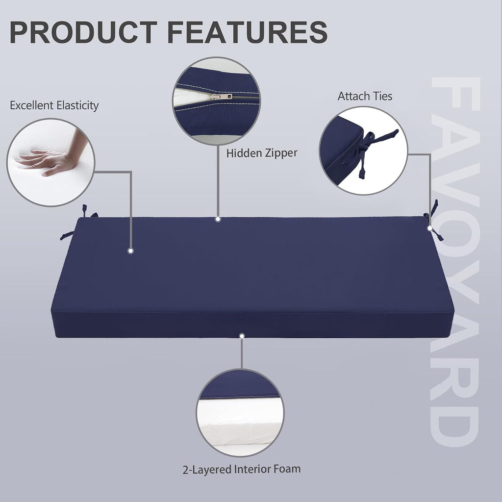 favoyard outdoor bench cushion, 42 x 18 inch showing dimensions