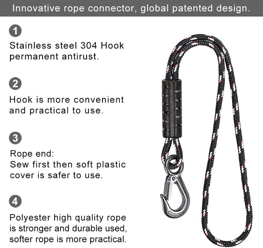 1Pcs 59" Tree Swing Ropes Hanging Swing Strap for Hammock Black | 2500LBs Capacity Hanging Swing Rope with Hook Hammock Chair Strap for Hanging Swing Chair, Tree Branch, Tree Swing Seat