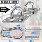 Hammock Hooks Heavy Duty, 1700lbs Capacity Hammock Hanging Kit, 2pcs 10MM 304 Stainless Steel Pad Eye Hooks for Porch Swing Hanging, Hammock Chair, Wall Ceiling Mount Hanger Indoor & Outdoor (Silver)