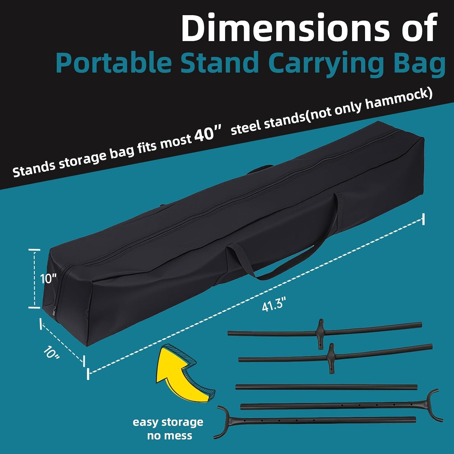 Heavy-Duty Hammock Storage Bag - Black, 41.3''L x 10''W, Oxford Fabric, Zipper Closure, Carrying Bag for Hammock, Stand, Camping Gear & More