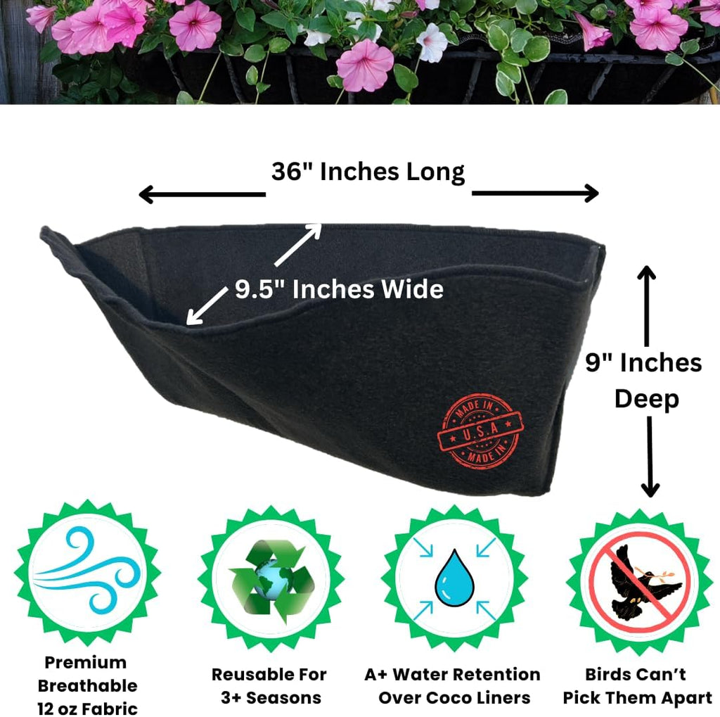 36 Inch Fabric Trough Coco Liner Replacement for Window Basket Flower Planter - 36" EZ Swap Coconut Liner Alternative. Use 3+ Seasons - Made in the USA