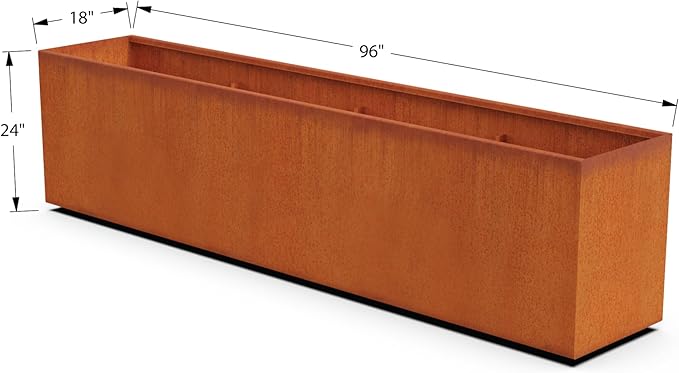 Plantercraft Large Rectangular Planters for Outdoor Plants | 96x18x24 Corten Steel Planter Box for Commercial & Residential Use | Extra Large Planters Outdoor, Fully Welded Heavy-Duty Metal