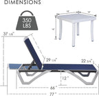 Kozyard Outdoor Chaise Lounge Chair, Full Flat Adjustable Patio Lounger with Aluminum Frame & Resin Legs, Textilene Fabric for Poolside, Backyard & Beach (Blue, Chair with Table)