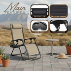 2-Pack Adjustable Zero Gravity Lounge Chair with Steel Mesh Fabric: Reclining Lawn Chair Featuring Comfort Pillow, Cup Holder Tray, and Customizable Recline Positions