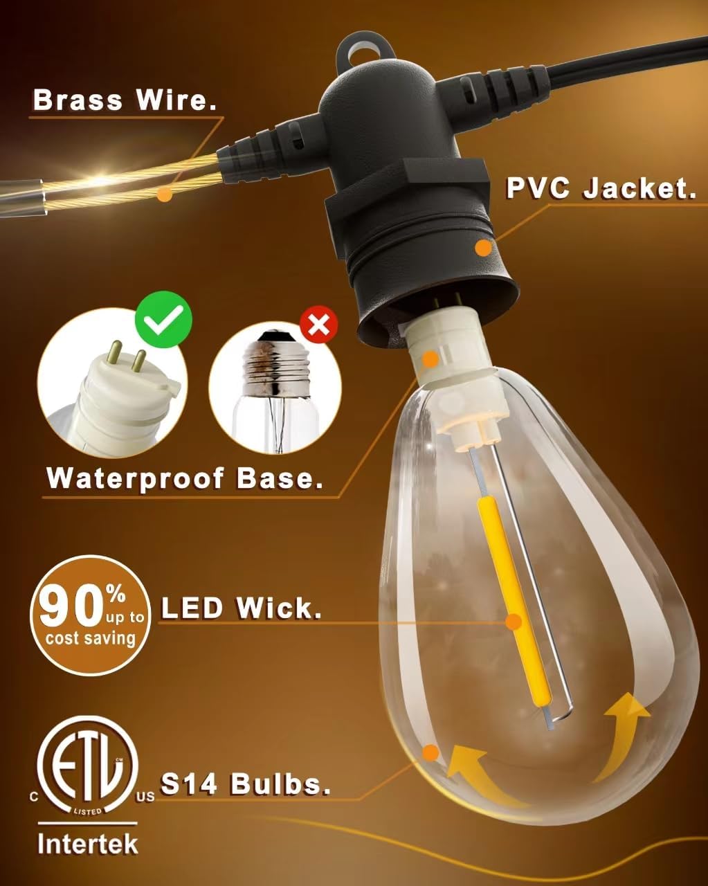 200FT LED Outdoor String Lights with 60 Edison Shatterproof IP65 Waterproof Bulbs, 2700K Dimmable Commercial Grade Patio Lights, Heavy Duty Outside Hanging Light for Garden Decor