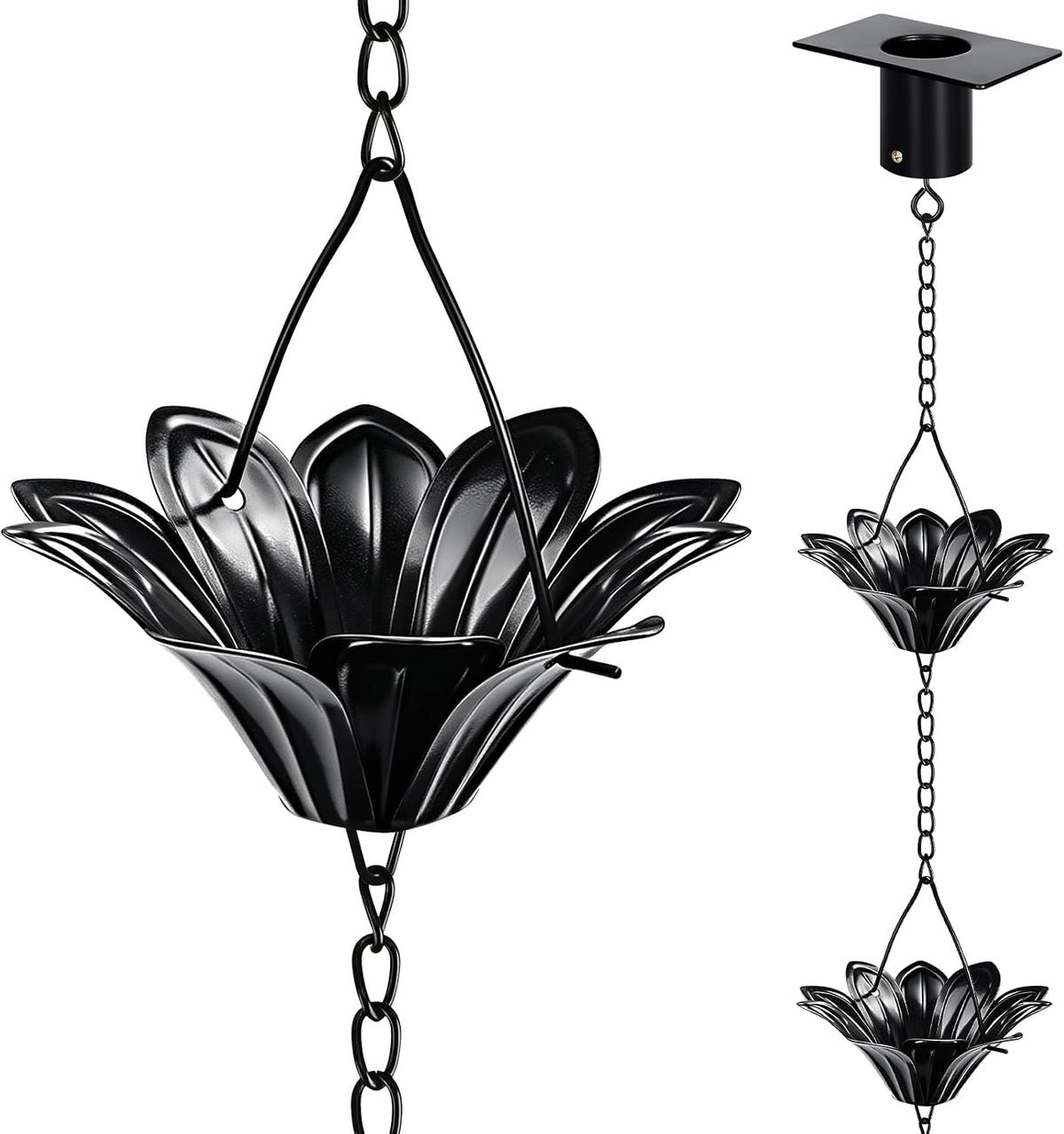 rain chains for gutters outside black with adapter, main product view