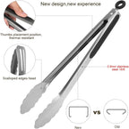 Kitchen Tongs, Joinkitch Stainless Steel Cooking Tongs Set 2 pack (12-inch.9-inch) With Heat Resistant Handle For Kitchen Outdoor Barbeque Salad Fish Thick Steak